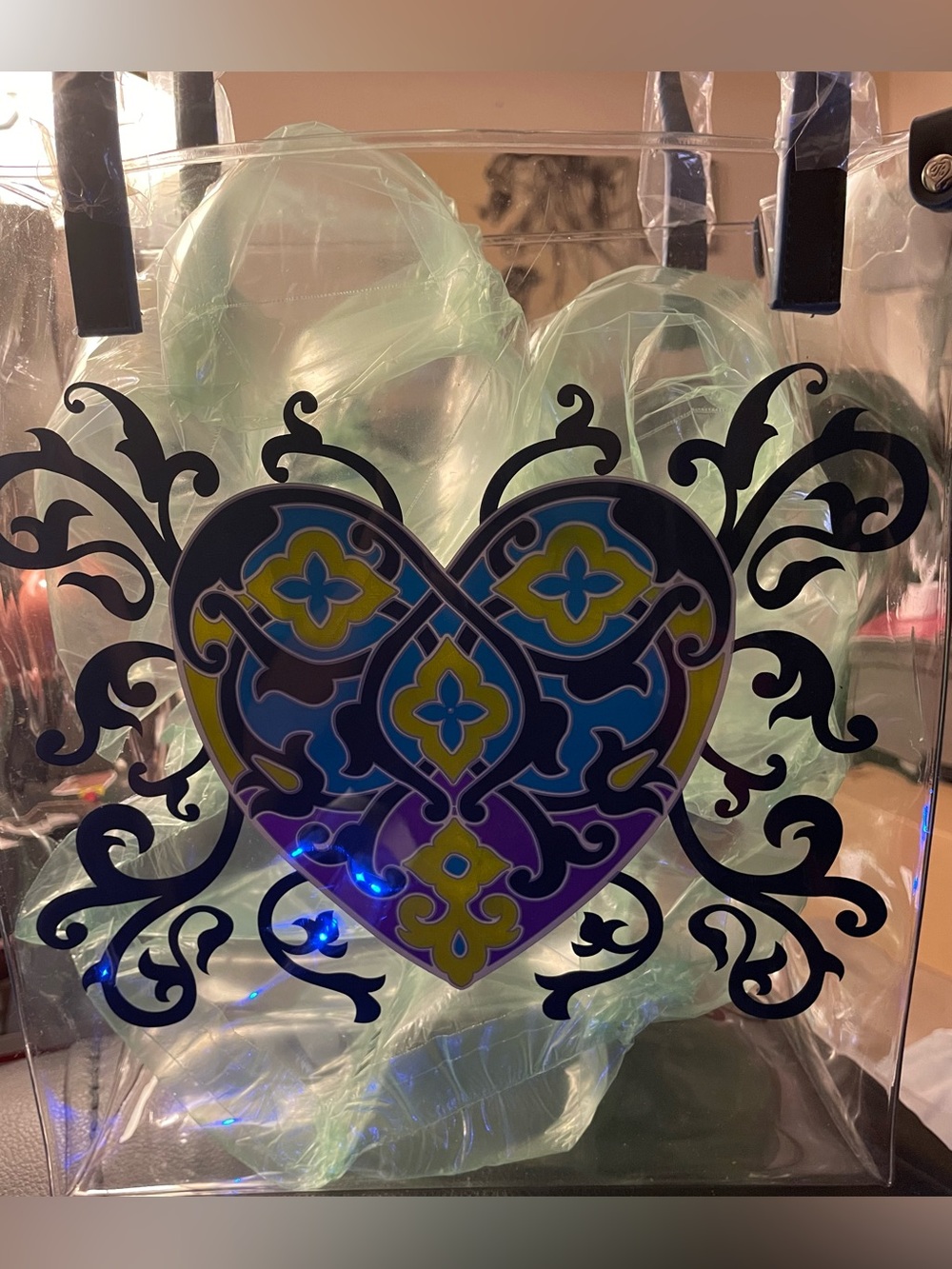 Brighton Clear Tote Bag with Blue & Purple Heart Motif - Picture 2 of 3